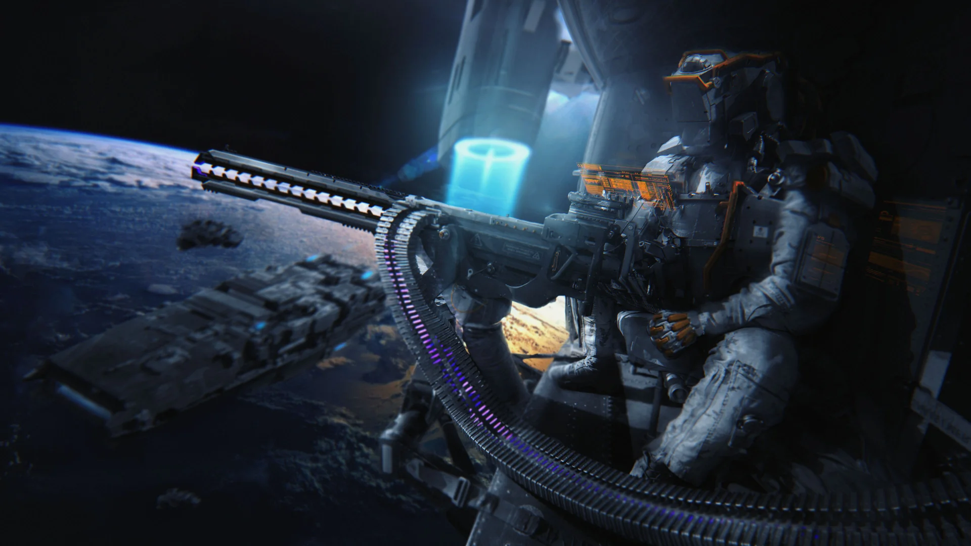 Digital painting of a futuristic military gunship vehicle with detailed mechanical design, combining photo manipulation and digital art techniques